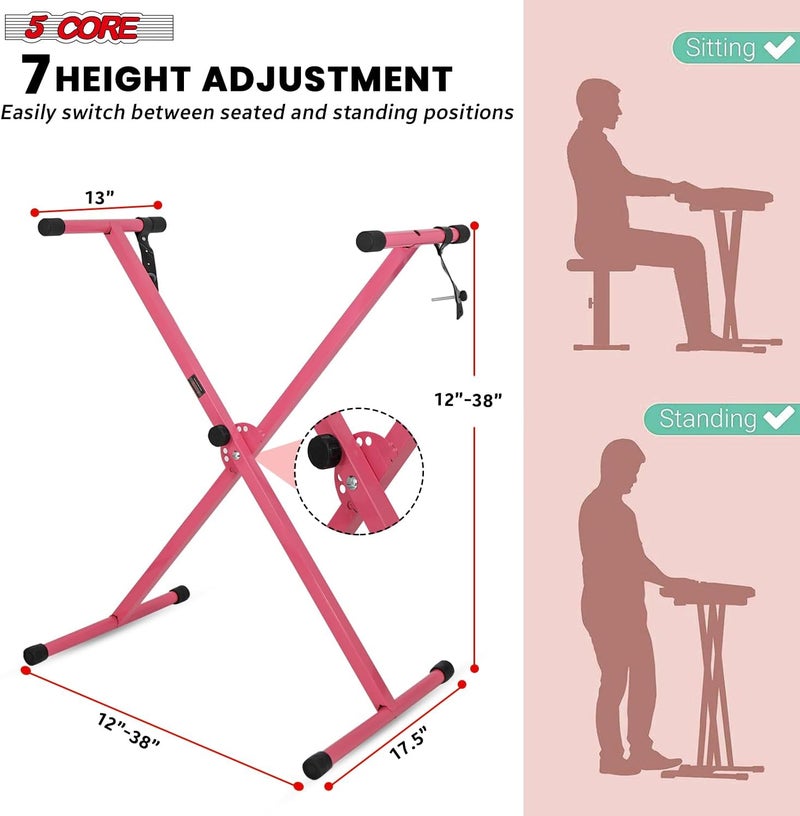 5 Core Keyboard Stand Single X 7 Adjustable Heights & Width Digital Electric Piano Synthesizer Music Stands For 61 76 88 Keys Durable & Sturdy Easy to Assemble - KS 1X BPNK - Image 2